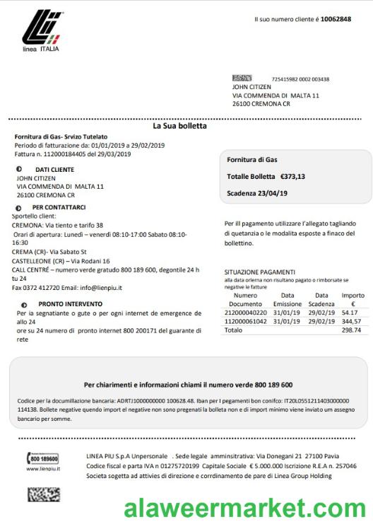Italy Linea Italia utility bill template in Word and PDF format